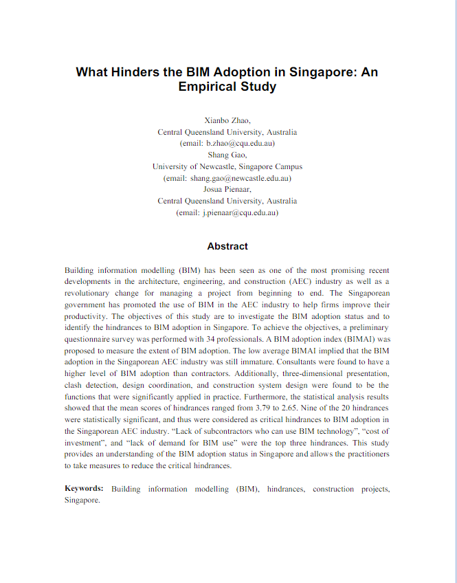 What Hinders the BIM Adoption in Singapore: An Empirical Study